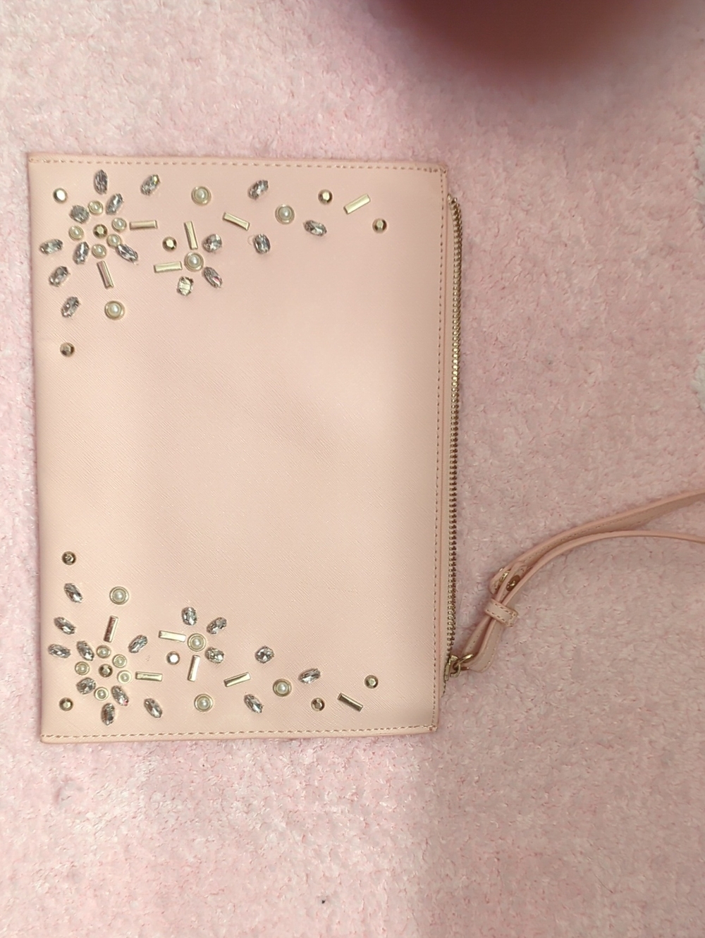 New York & Company Pale Pink Jeweled Wristlet Clutch